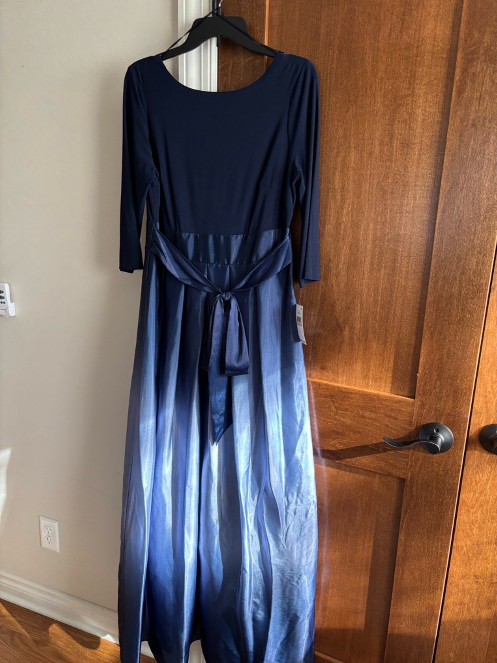 SLNY Navy Ombre Long Sleeve Maxi Dress with Waist Sash